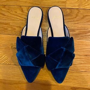 J. Crew blue pointed velvet mules